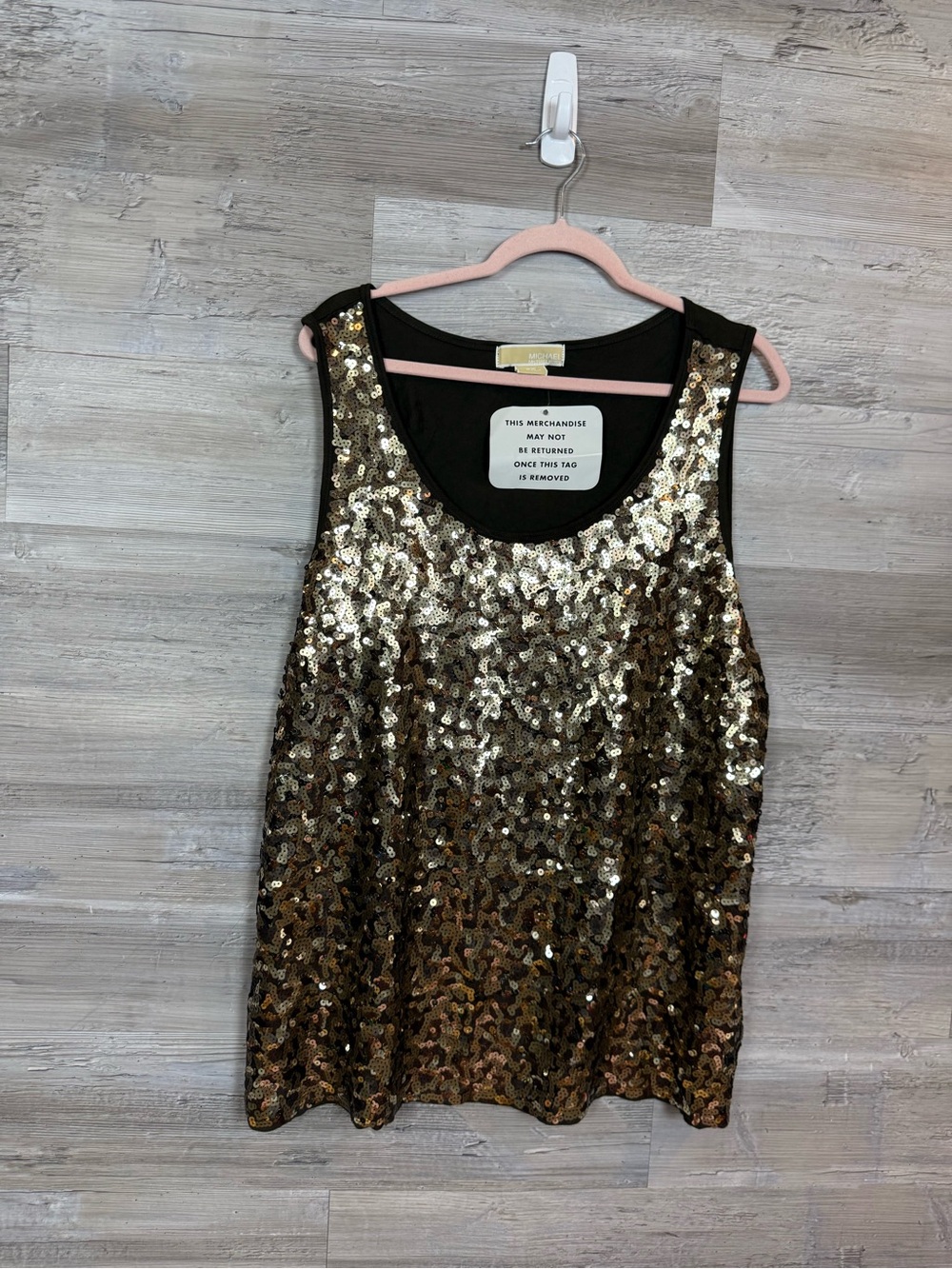 Michael Kors NWT Spruce Green Sequin Tank Top 2X Gold Sparkle Party Cami - Picture 8 of 9